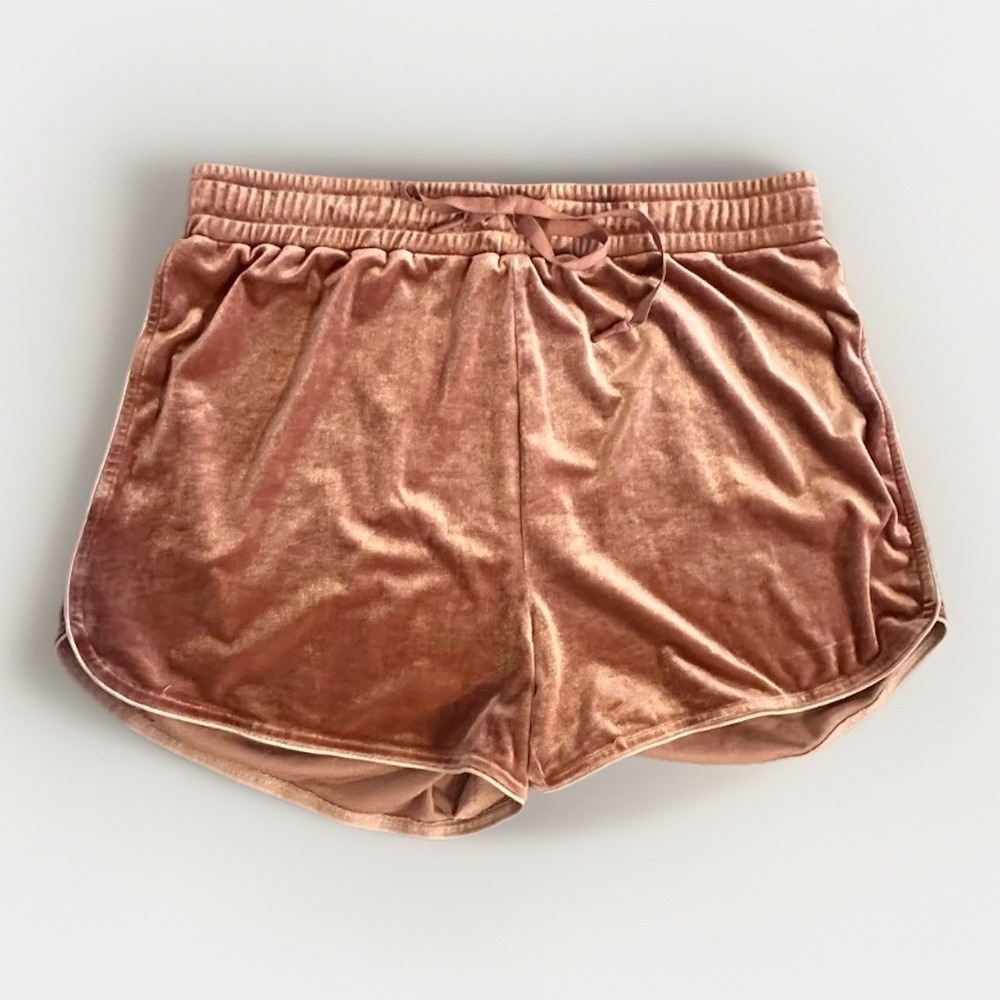 BuffBunny Velvet Drawstring Shorts in Rose Gold